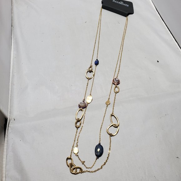 ILLUMINATA multi color stone 2 strand  necklace with gold link and petals - Picture 2 of 8